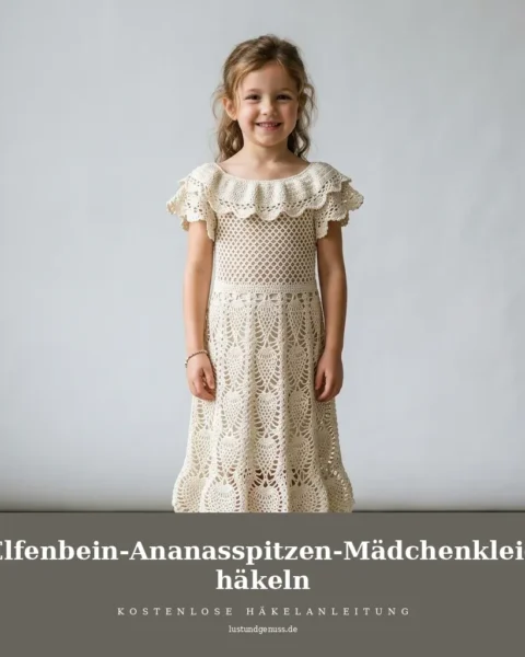 Elfenbein-Ananasspitzen-Mädchenkleid häkeln