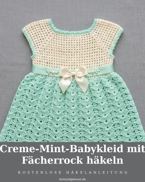 Creme-Mint-Babykleid mit Fächerrock häkeln