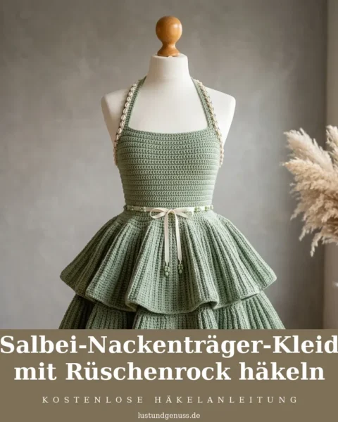 Salbei-Nackenträger-Kleid mit Rüschenrock häkeln