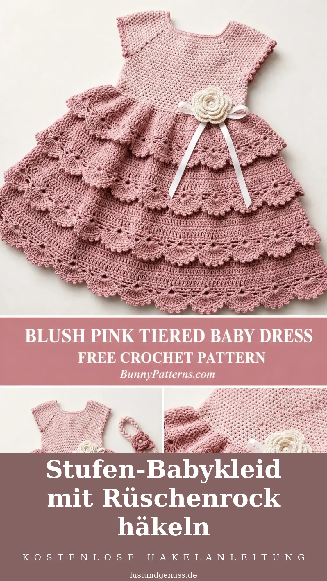 Stufen-Babykleid mit Rüschenrock häkeln