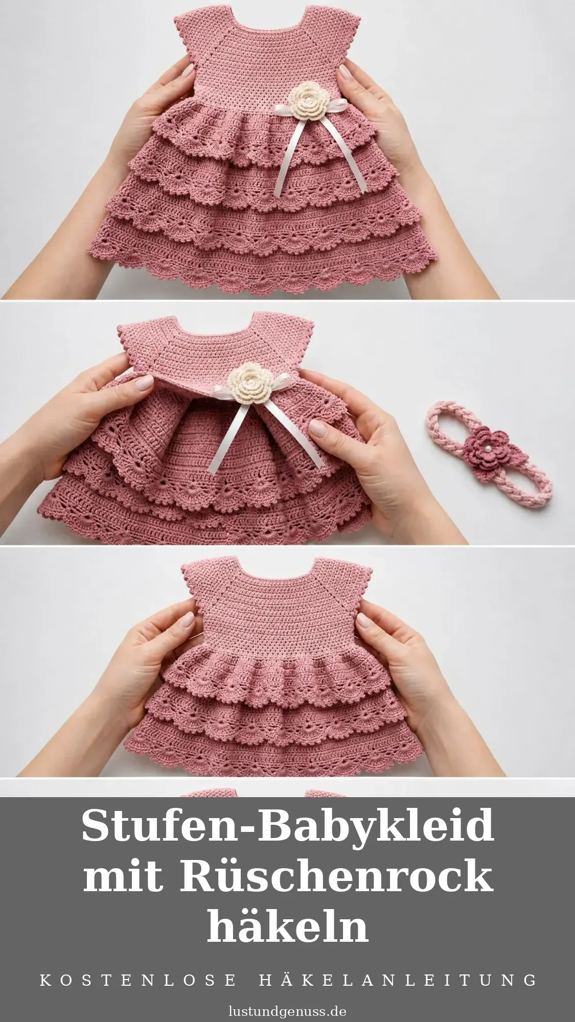 Stufen-Babykleid mit Rüschenrock häkeln