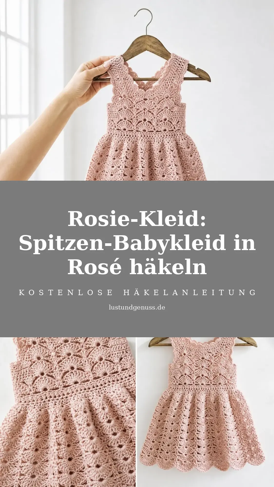 Rosie-Kleid: Spitzen-Babykleid in Rosé häkeln