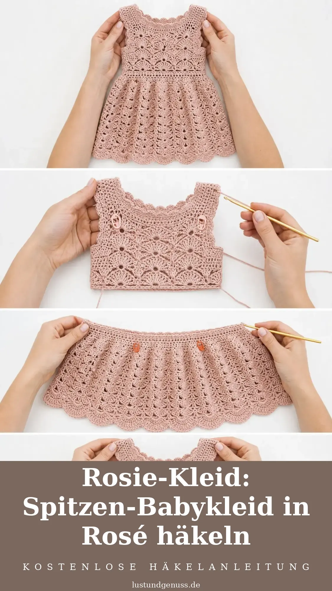Rosie-Kleid: Spitzen-Babykleid in Rosé häkeln