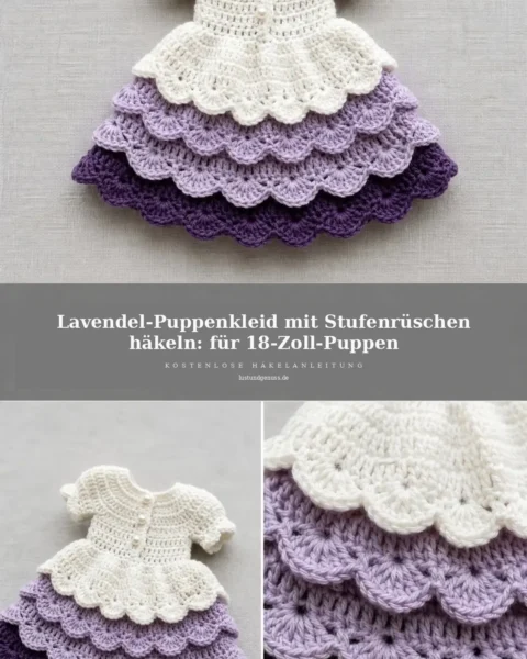 Lavendel-Puppenkleid mit Stufenrüschen häkeln: für 18-Zoll-Puppen
