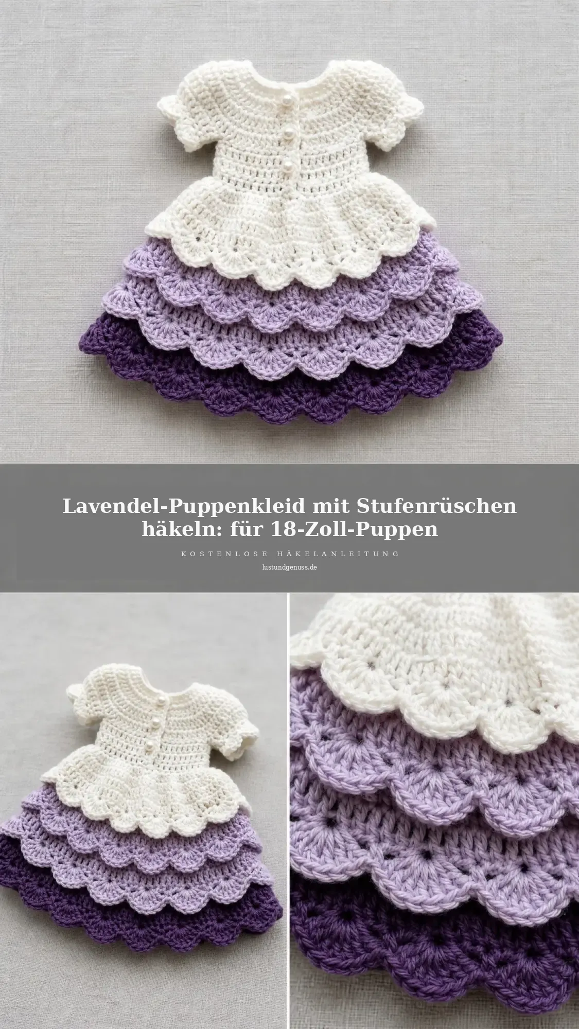 Lavendel-Puppenkleid mit Stufenrüschen häkeln: für 18-Zoll-Puppen