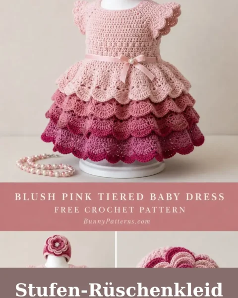 Stufen-Rüschenkleid in Rosatönen häkeln
