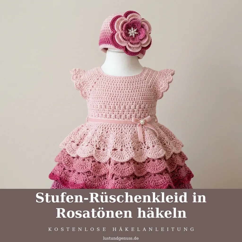 Stufen-Rüschenkleid in Rosatönen häkeln
