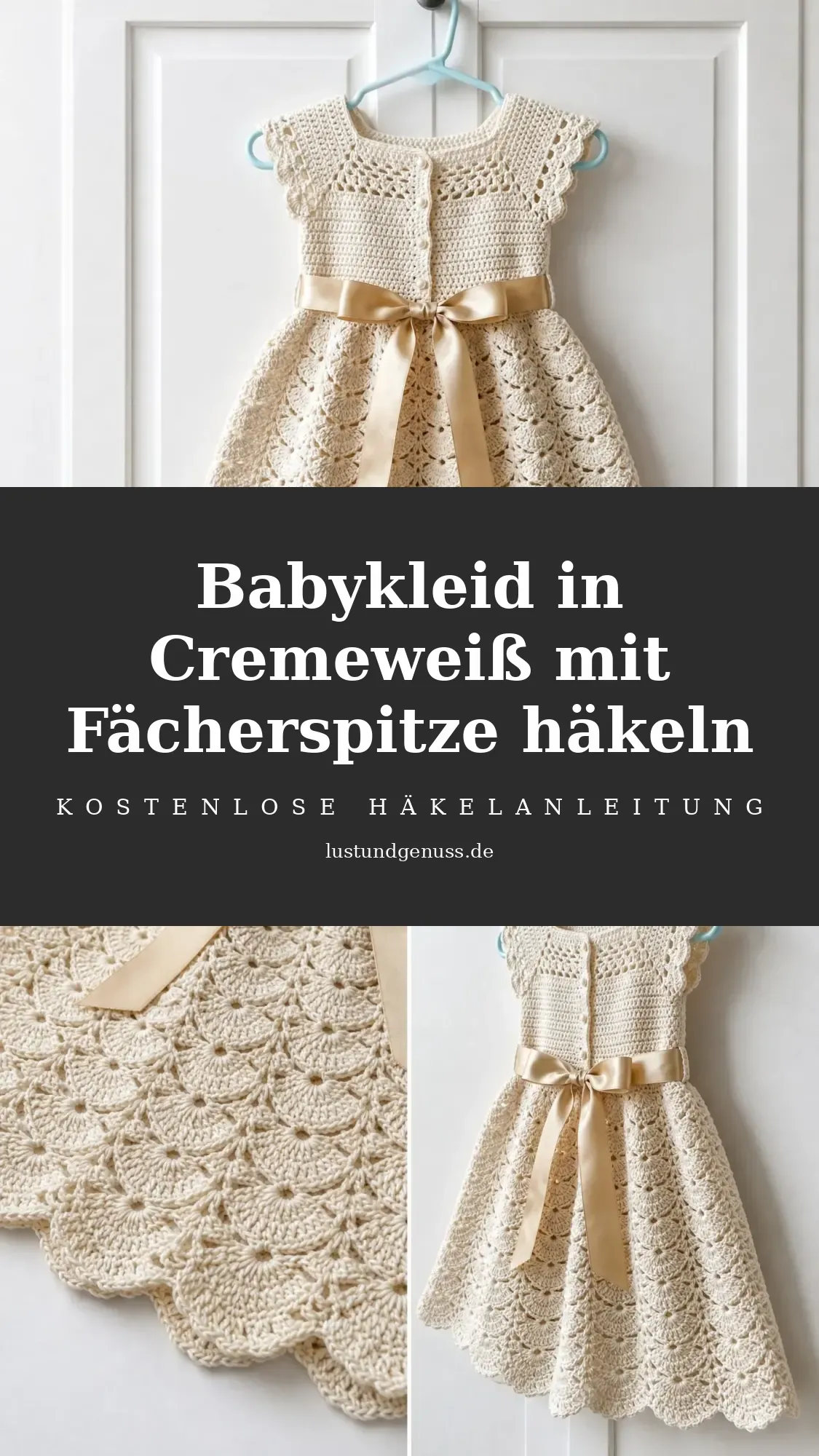 Babykleid in Cremeweiß mit Fächerspitze häkeln
