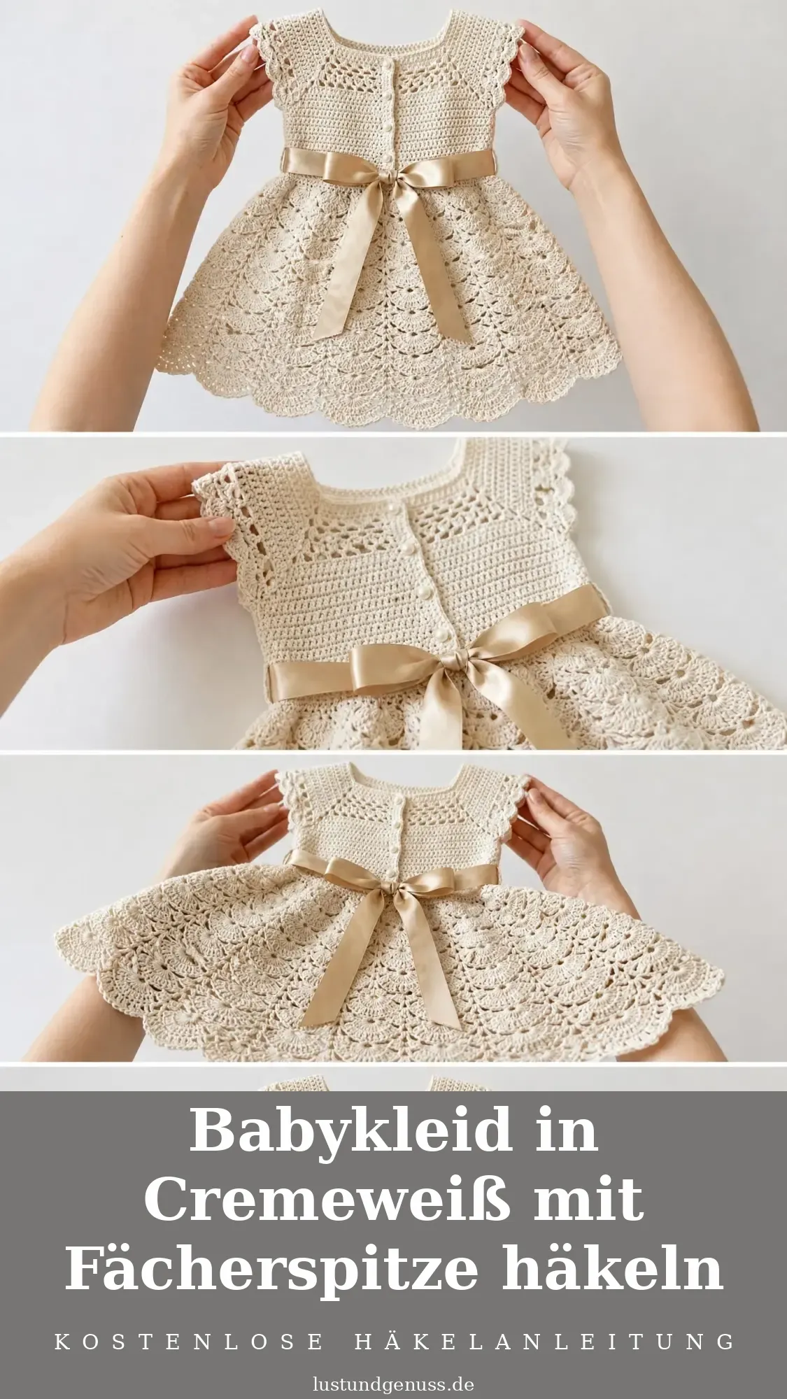 Babykleid in Cremeweiß mit Fächerspitze häkeln