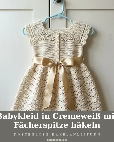 Babykleid in Cremeweiß mit Fächerspitze häkeln