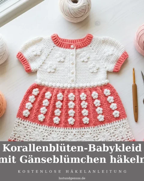 Korallenblüten-Babykleid mit Gänseblümchen häkeln