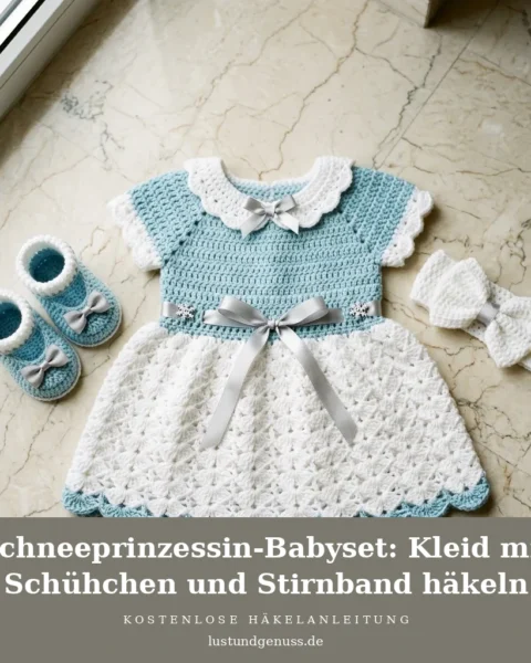 Schneeprinzessin-Babyset: Kleid mit Schühchen und Stirnband häkeln