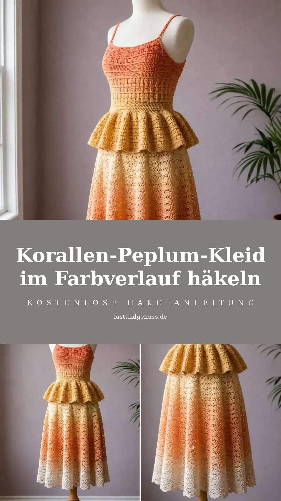 Korallen-Peplum-Kleid im Farbverlauf häkeln