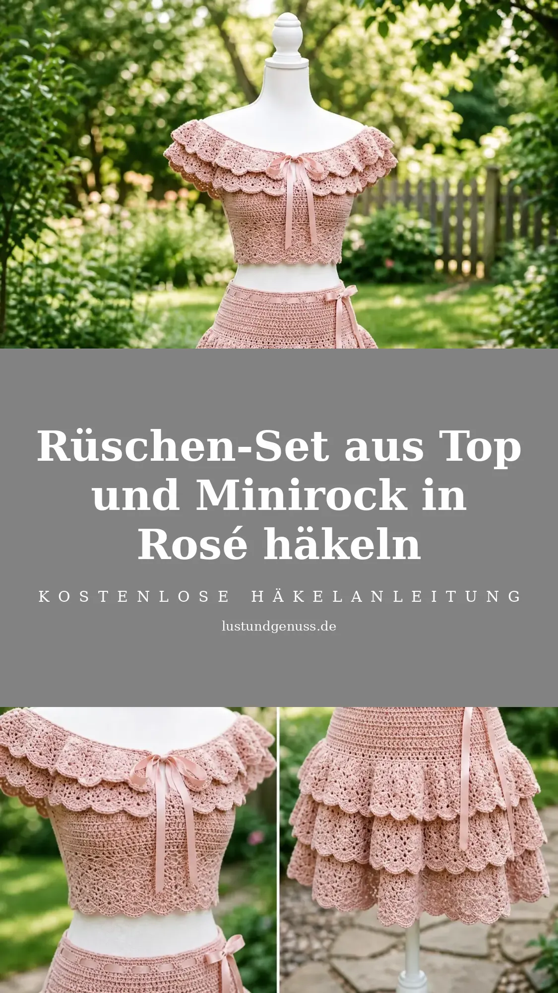 Rüschen-Set aus Top und Minirock in Rosé häkeln
