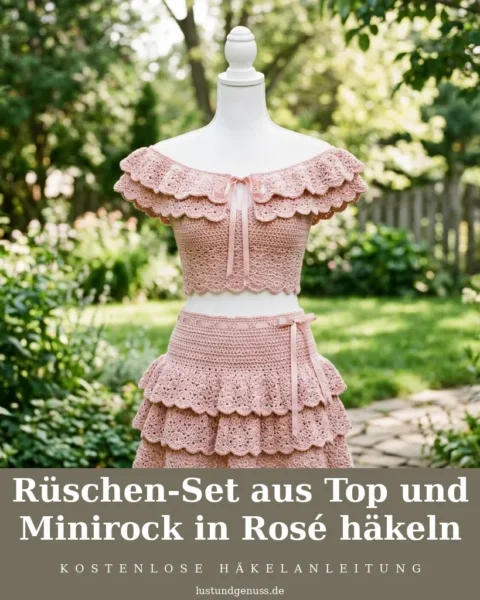 Rüschen-Set aus Top und Minirock in Rosé häkeln