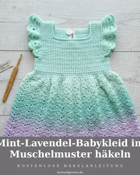 Mint-Lavendel-Babykleid im Muschelmuster häkeln