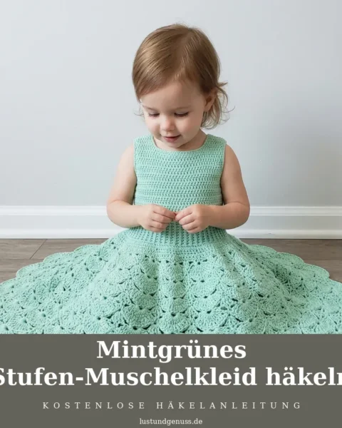 Mintgrünes Stufen-Muschelkleid häkeln