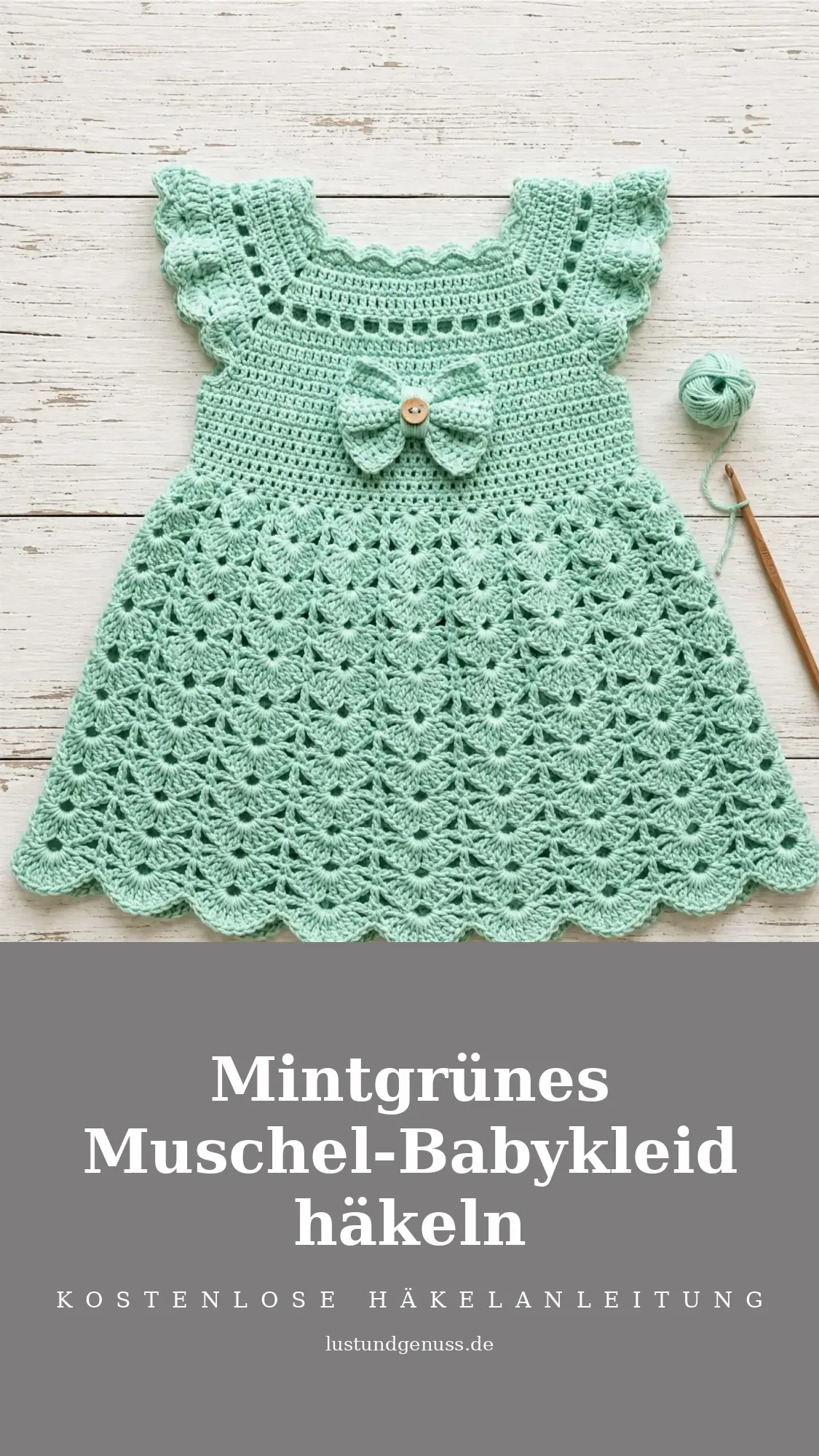 Mintgrünes Muschel-Babykleid häkeln