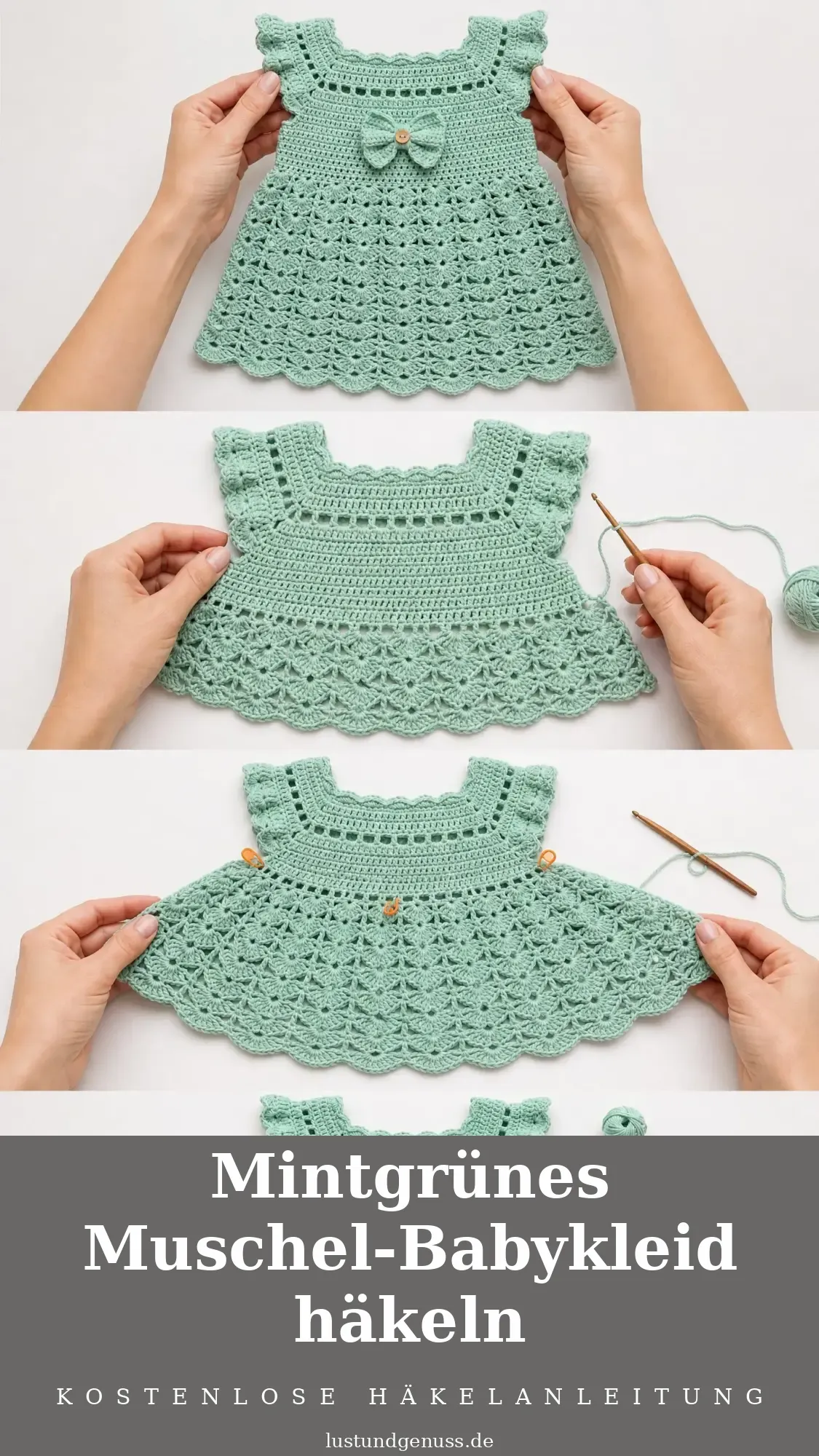 Mintgrünes Muschel-Babykleid häkeln