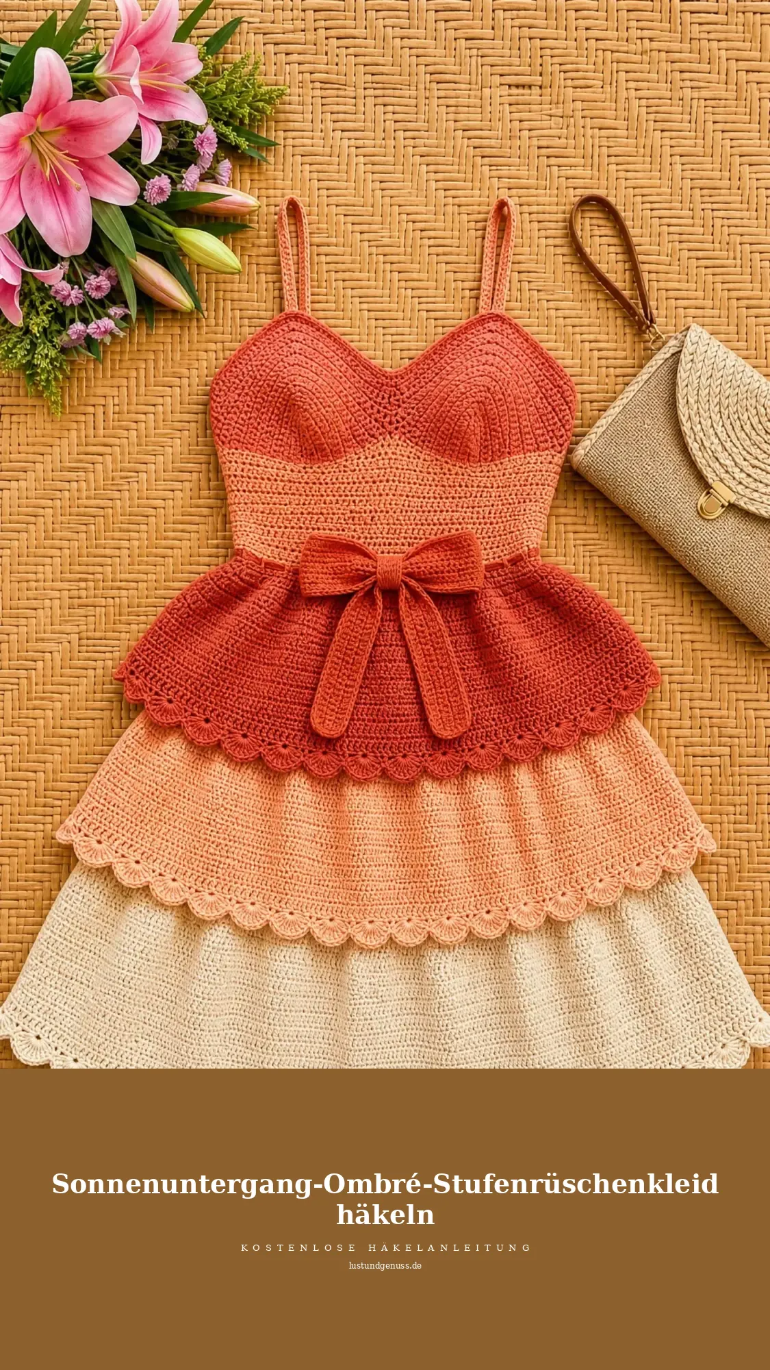 Sonnenuntergang-Ombré-Stufenrüschenkleid häkeln