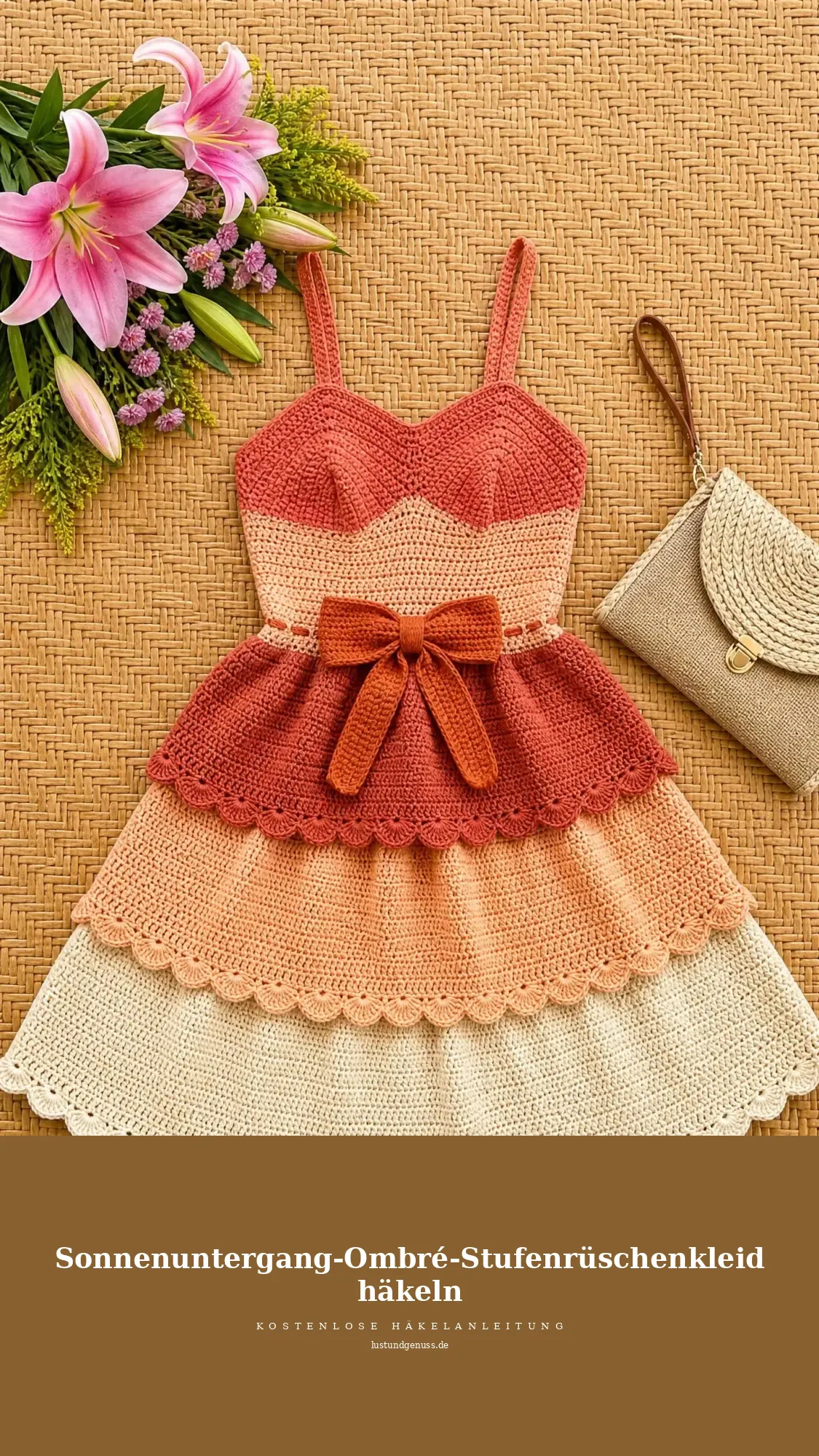 Sonnenuntergang-Ombré-Stufenrüschenkleid häkeln