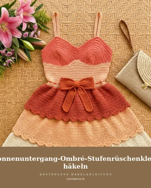 Sonnenuntergang-Ombré-Stufenrüschenkleid häkeln
