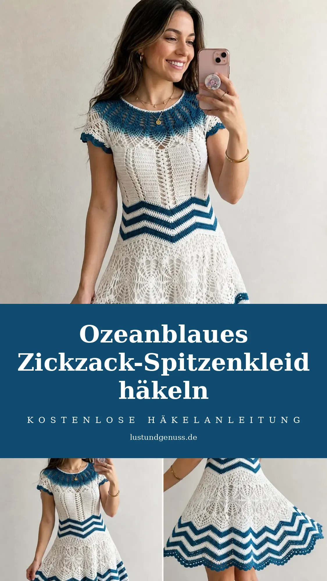 Ozeanblaues Zickzack-Spitzenkleid häkeln