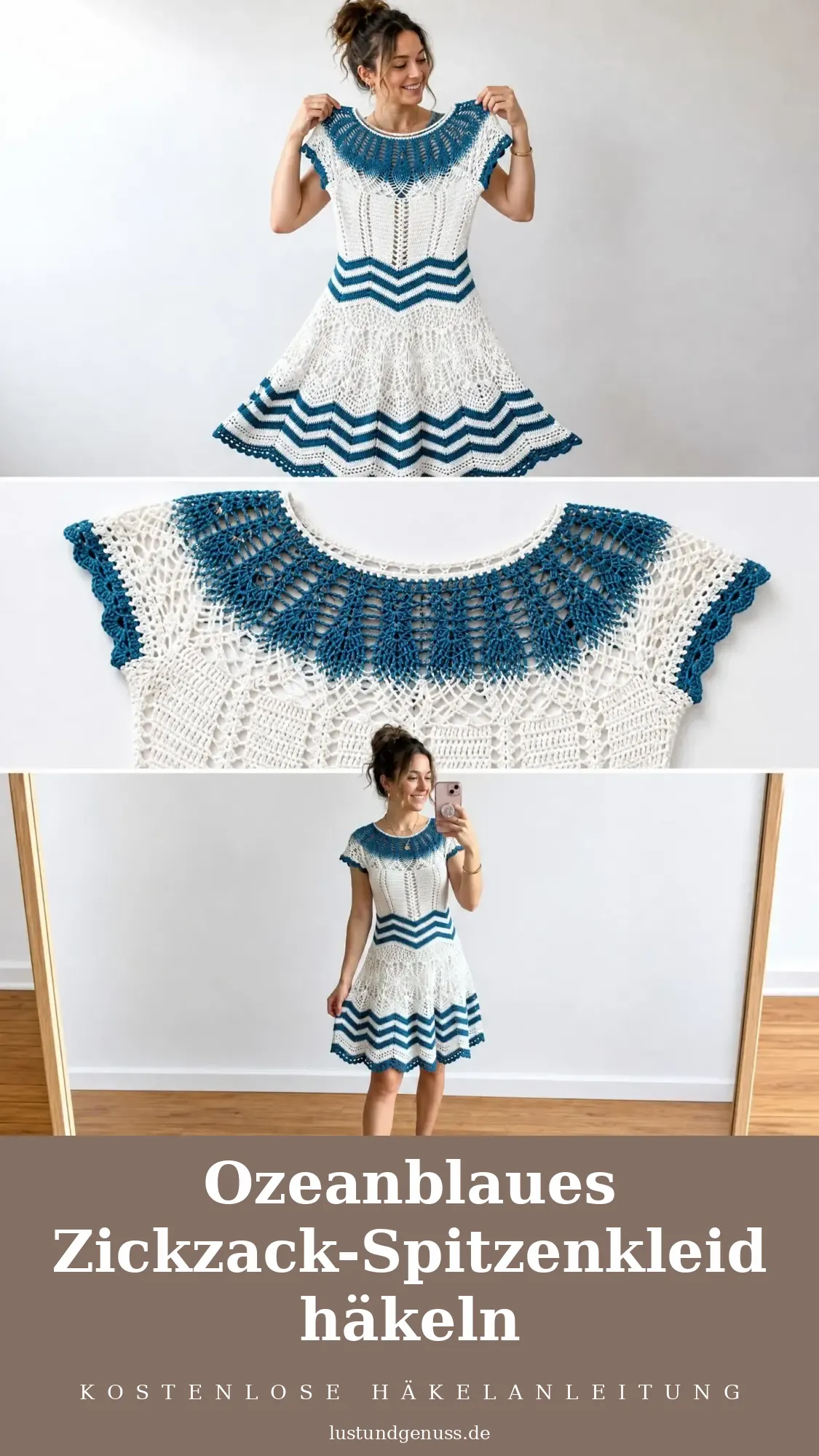 Ozeanblaues Zickzack-Spitzenkleid häkeln