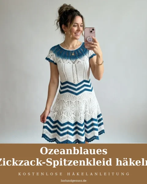Ozeanblaues Zickzack-Spitzenkleid häkeln
