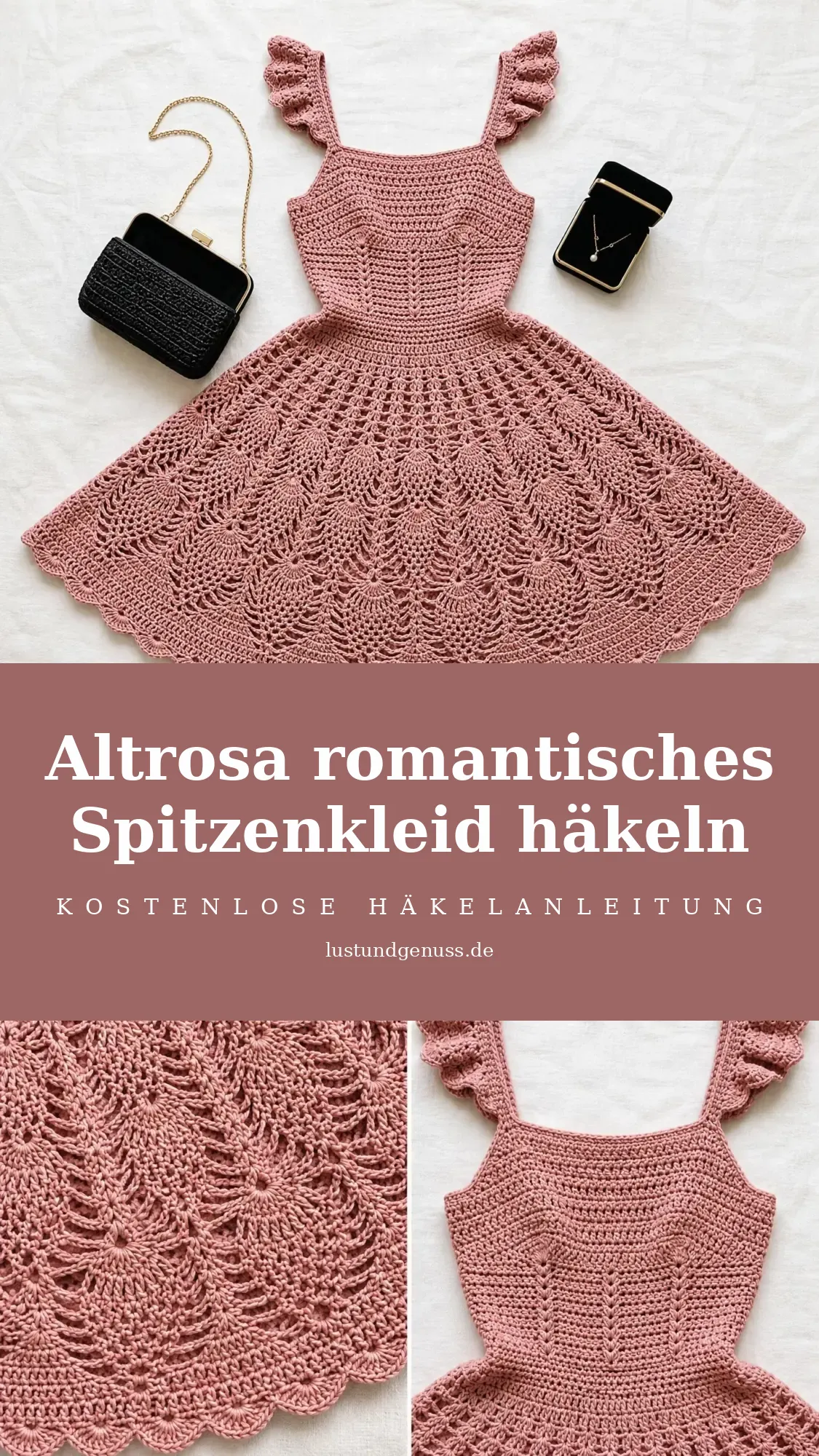 Altrosa romantisches Spitzenkleid häkeln