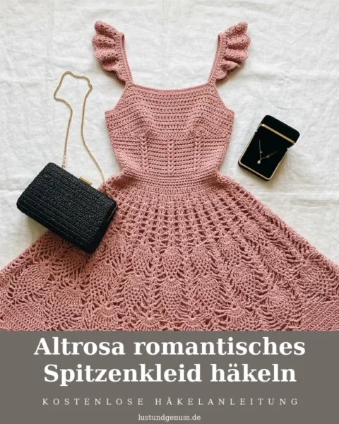 Altrosa romantisches Spitzenkleid häkeln
