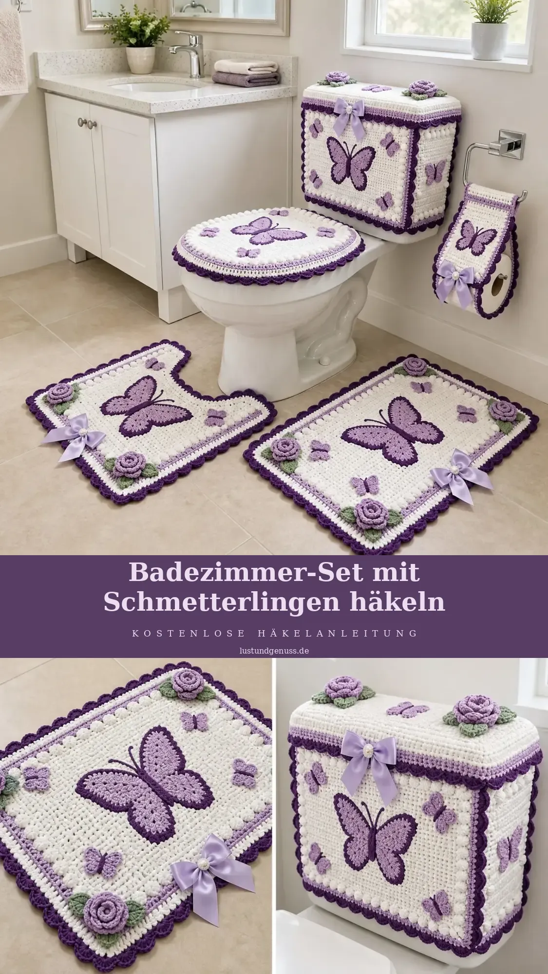 Badezimmer-Set mit Schmetterlingen häkeln