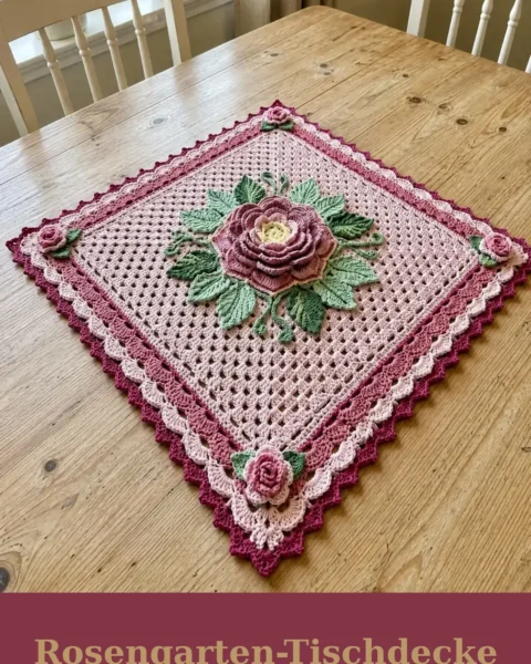Rosengarten-Tischdecke mit 3D-Rosen häkeln