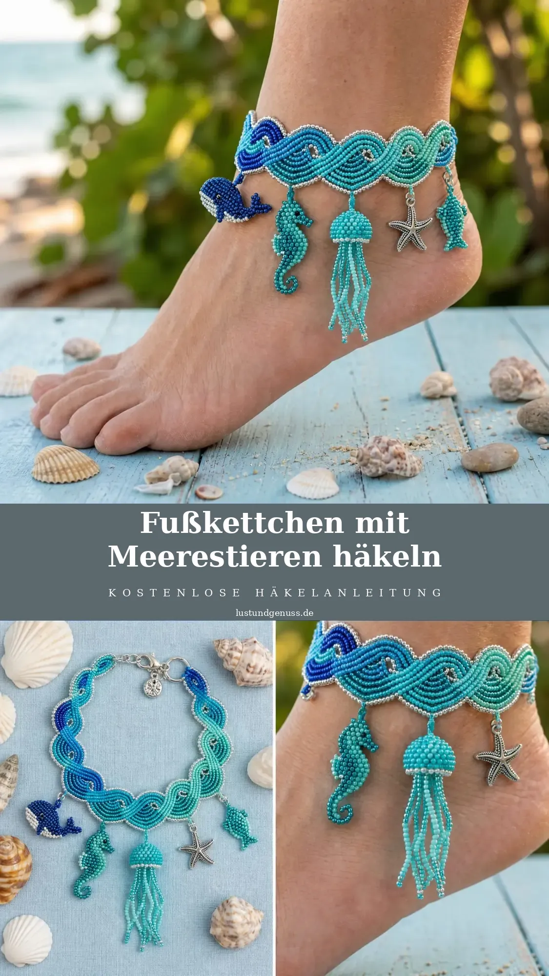 Fußkettchen mit Meerestieren häkeln