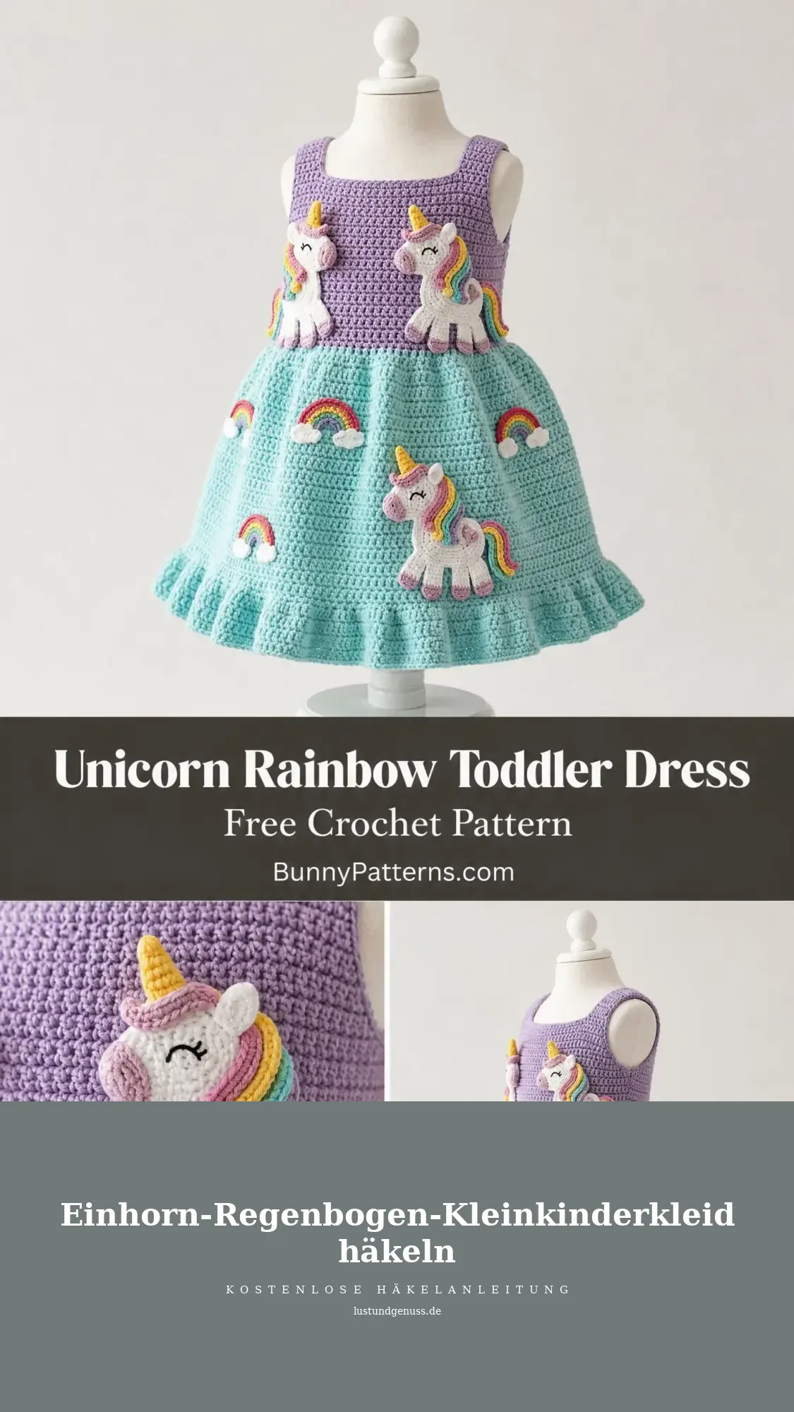 Einhorn-Regenbogen-Kleinkinderkleid häkeln