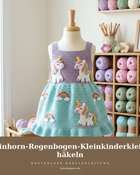 Einhorn-Regenbogen-Kleinkinderkleid häkeln