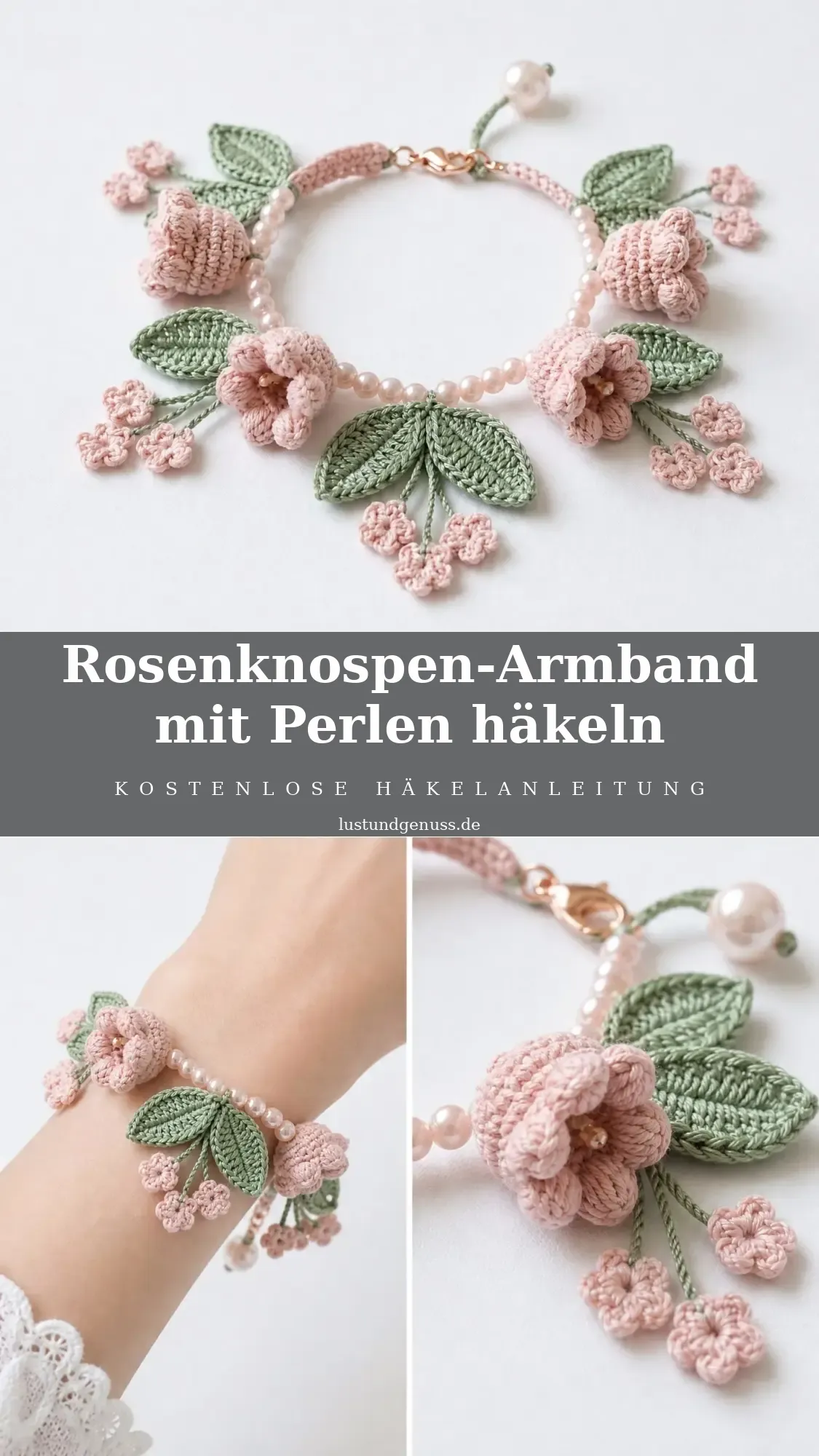 Rosenknospen-Armband mit Perlen häkeln