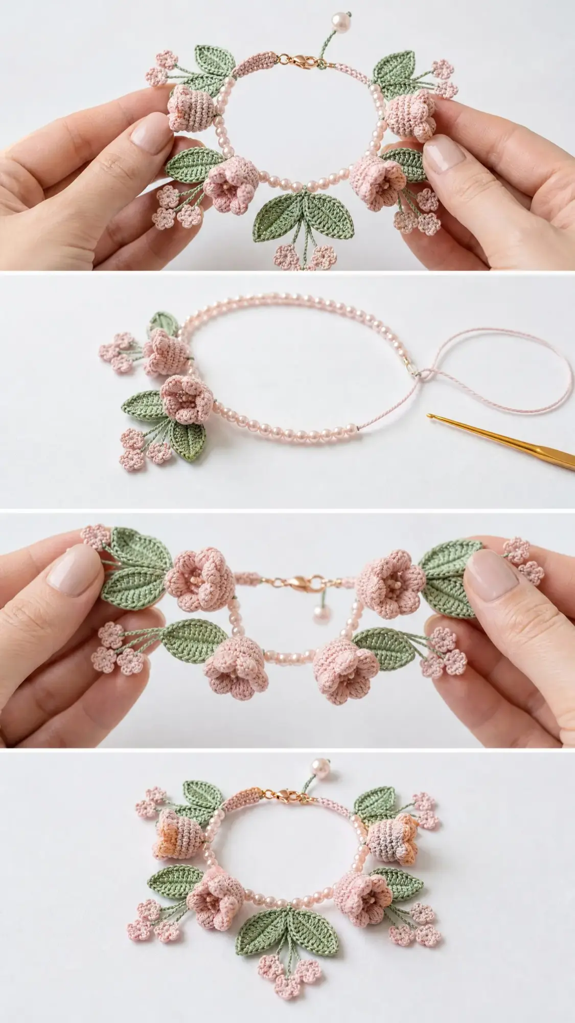 Rosenknospen-Armband mit Perlen häkeln
