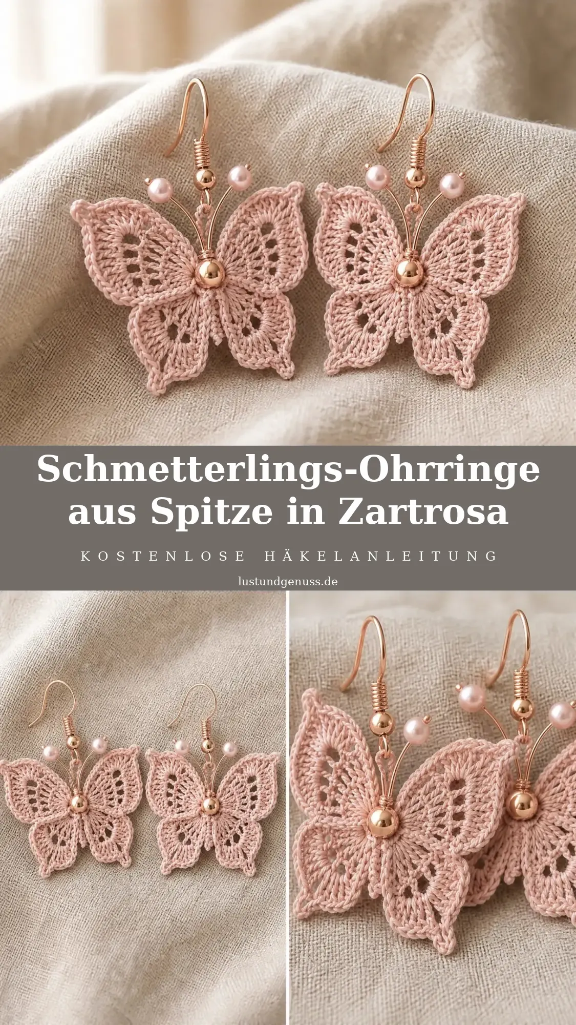 Schmetterlings-Ohrringe aus Spitze in Zartrosa