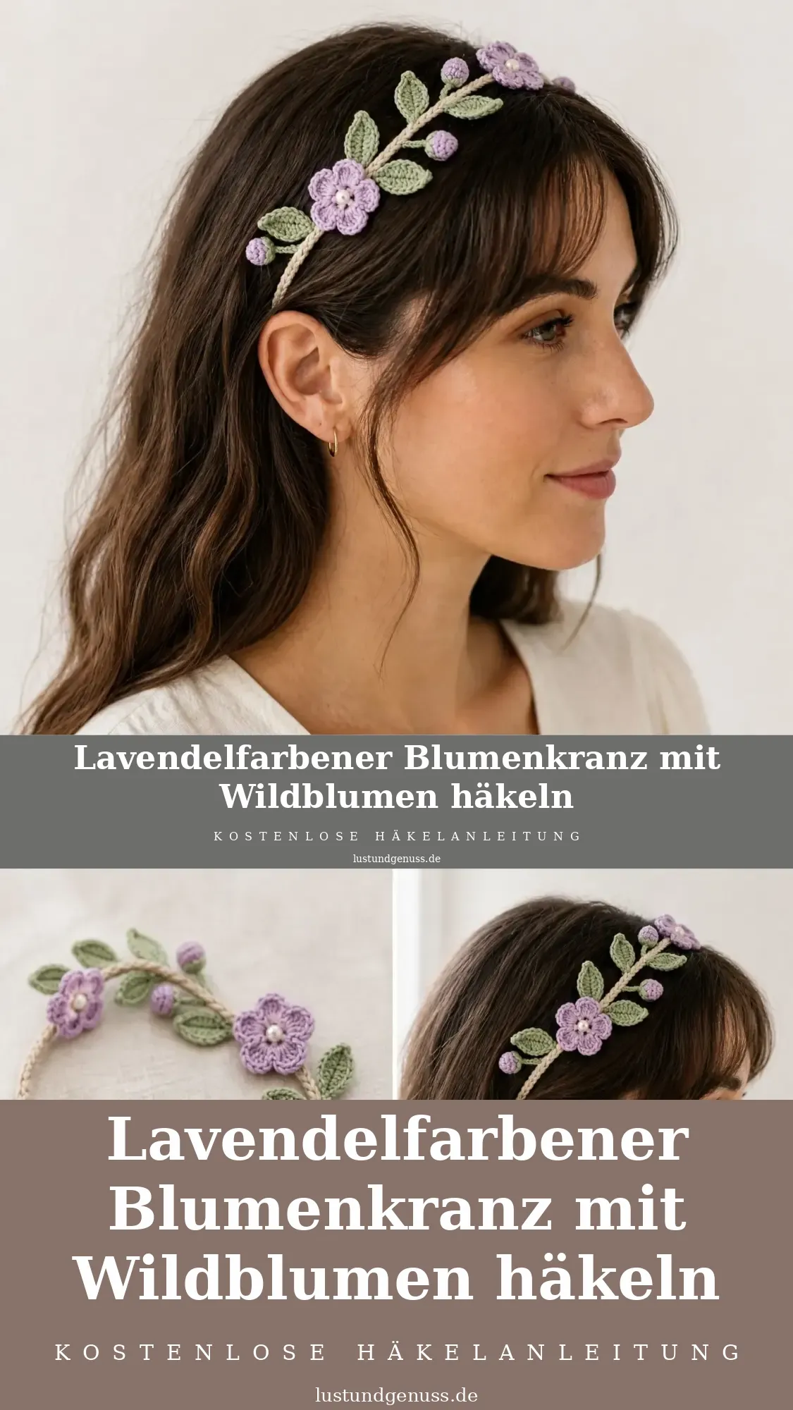Lavendelfarbener Blumenkranz mit Wildblumen häkeln