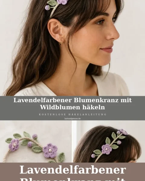 Lavendelfarbener Blumenkranz mit Wildblumen häkeln
