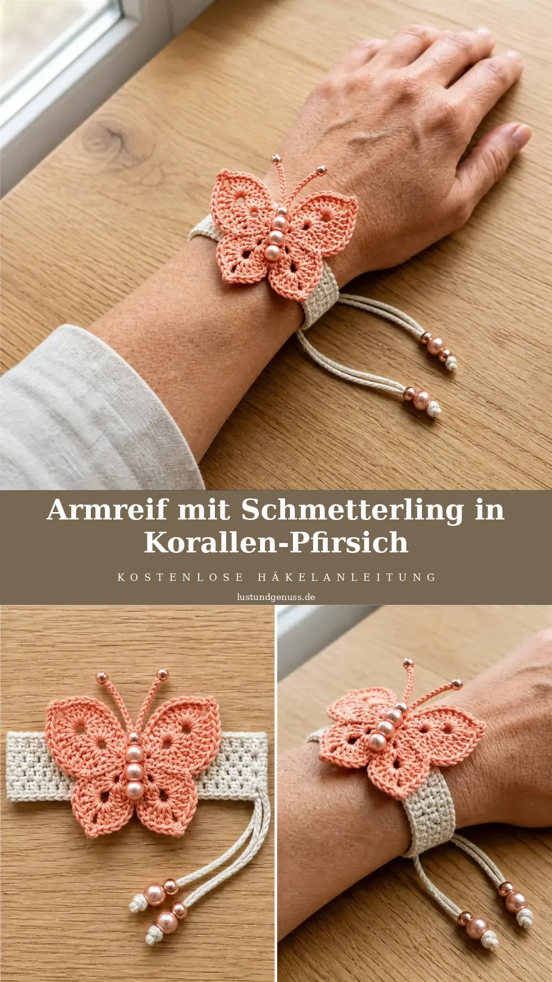 Armreif mit Schmetterling in Korallen-Pfirsich