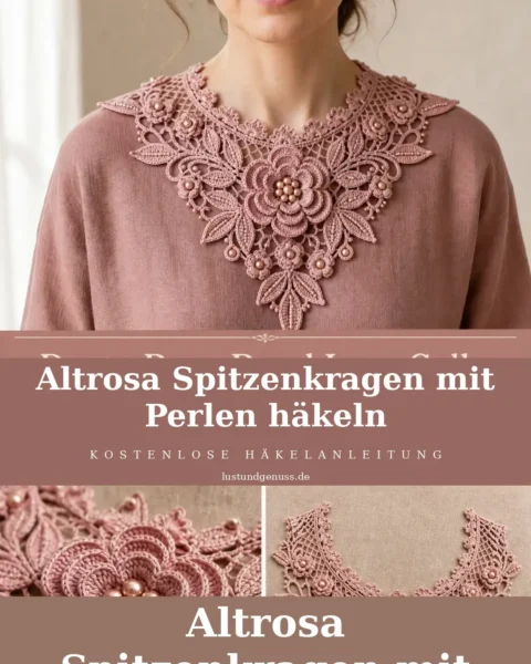 Altrosa Spitzenkragen mit Perlen häkeln