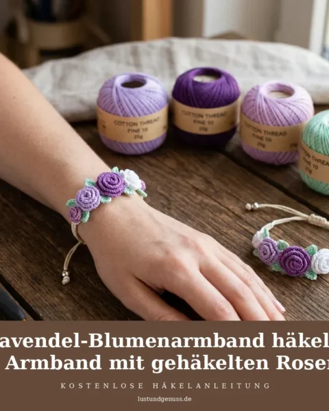 Lavendel-Blumenarmband häkeln – Armband mit gehäkelten Rosen