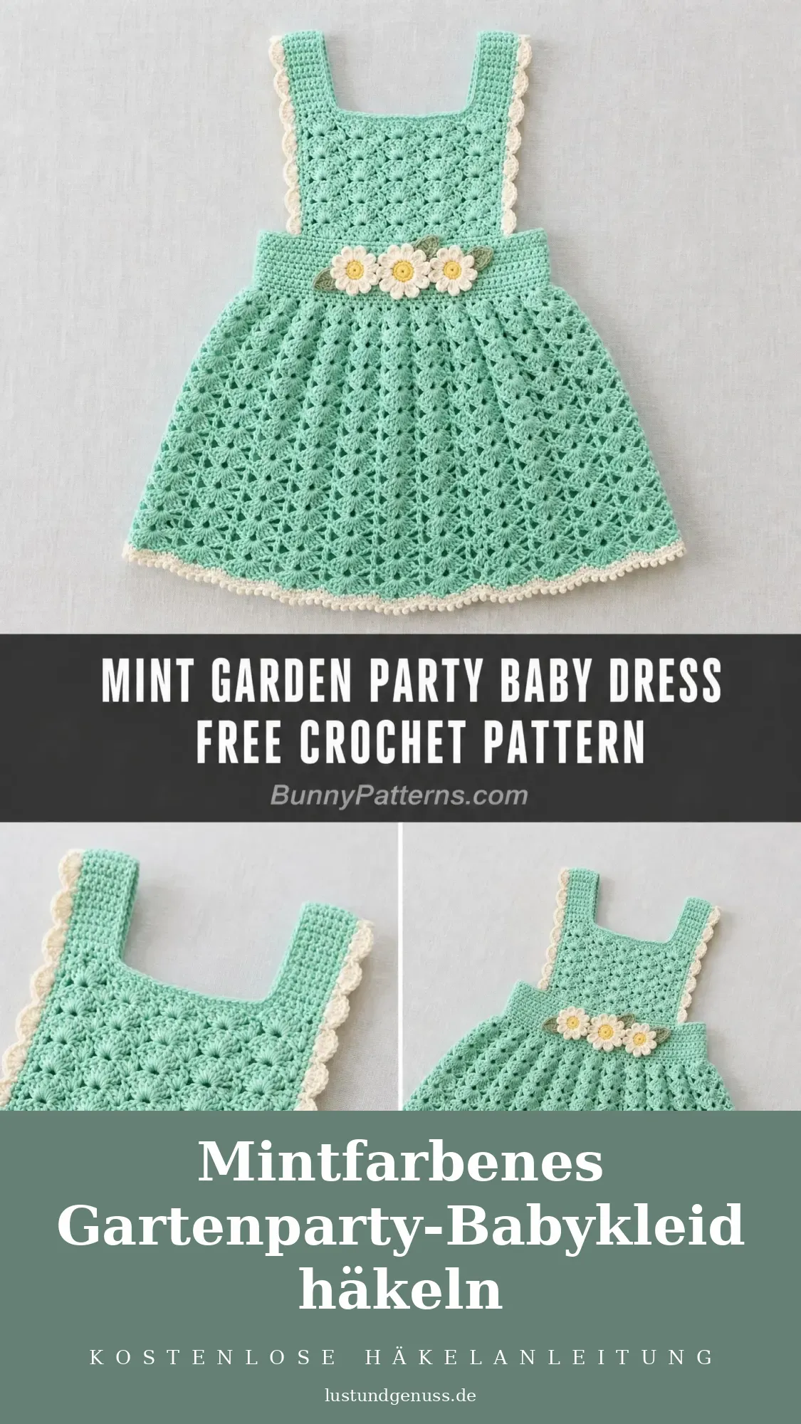 Mintfarbenes Gartenparty-Babykleid häkeln