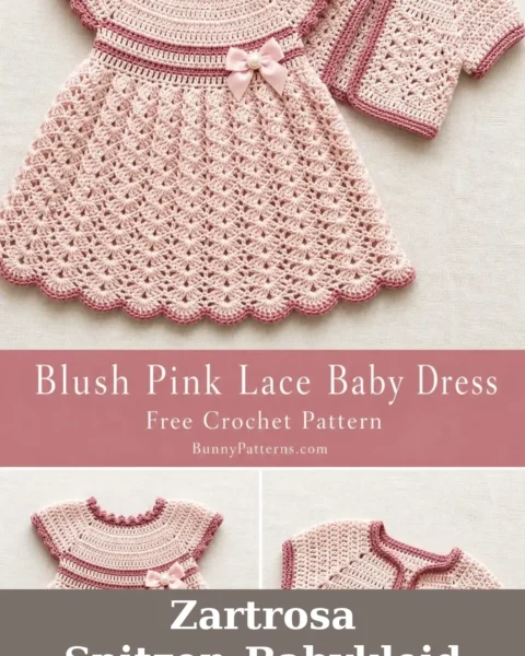 Zartrosa Spitzen-Babykleid häkeln