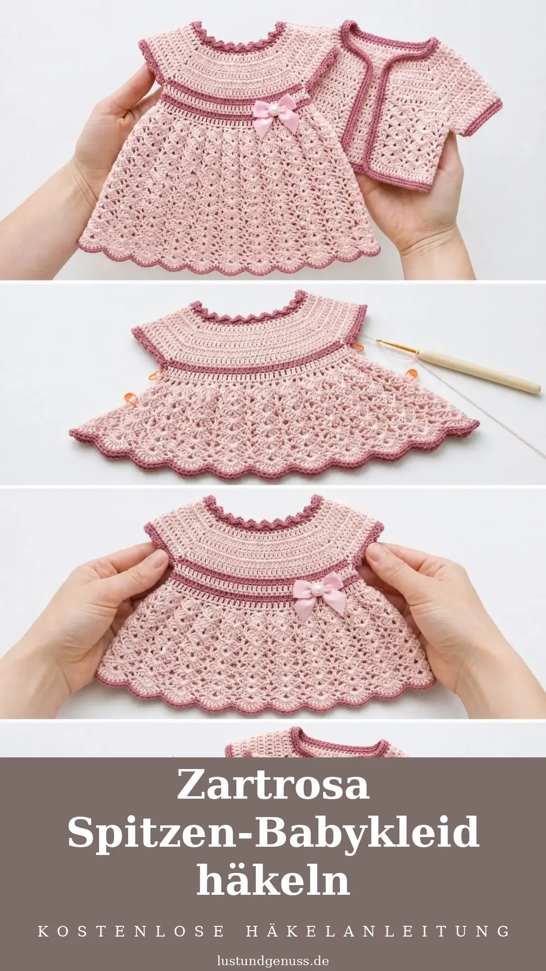 Zartrosa Spitzen-Babykleid häkeln