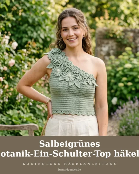 Salbeigrünes Botanik-Ein-Schulter-Top häkeln