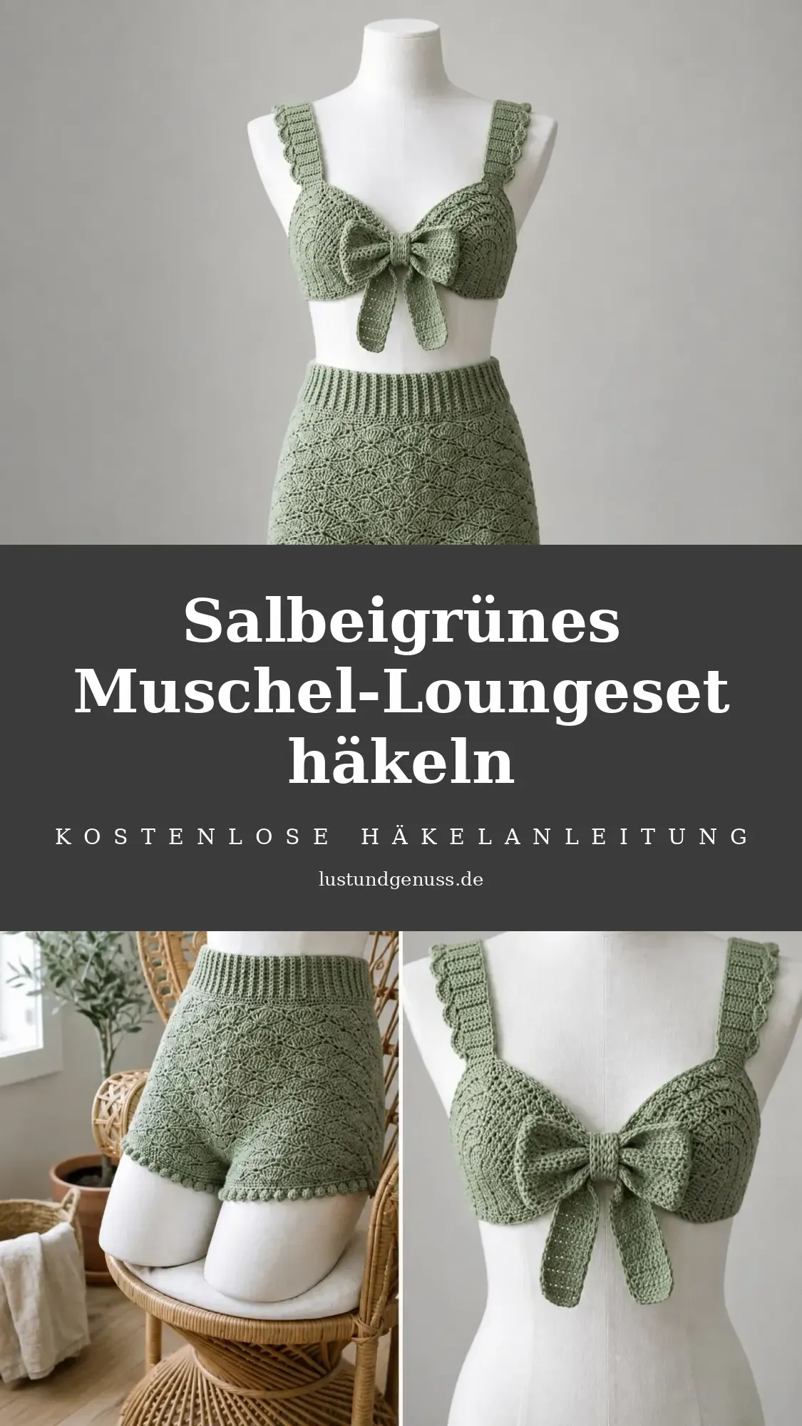 Salbeigrünes Muschel-Loungeset häkeln