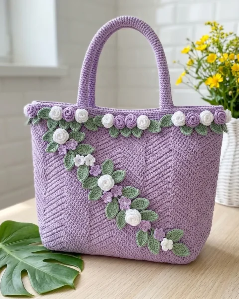 Chevron-Tote in Lavendel häkeln